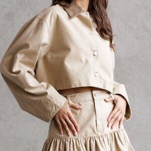 STORIA TRENDY FALL BEIGE Denim Cropped Boxy Jacket